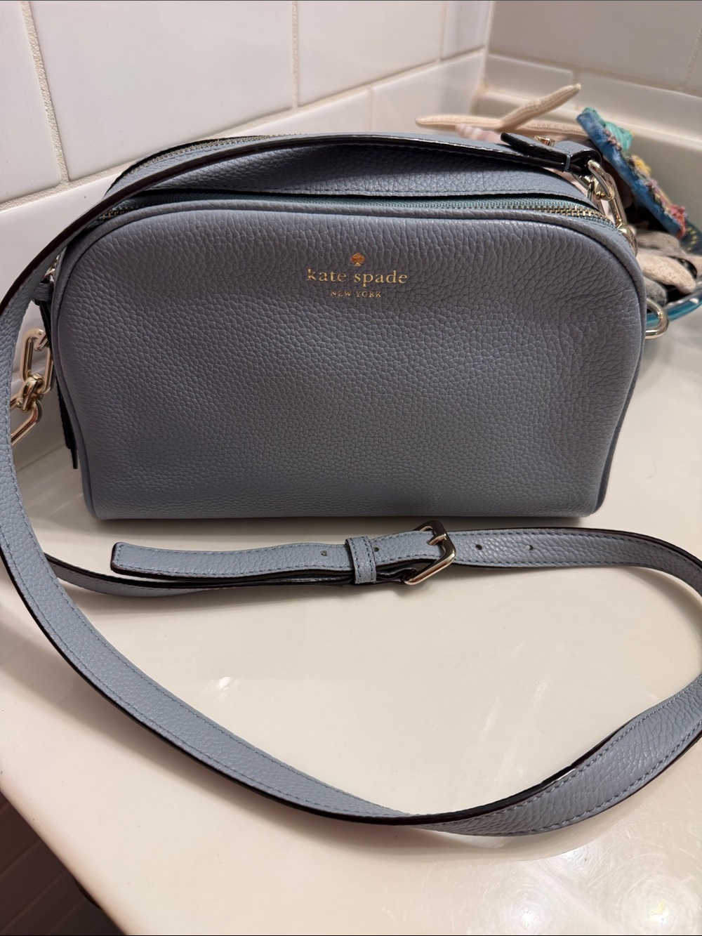 kate spade Light Blue Mulberry Street Pebbled Leather Crossbody Bag